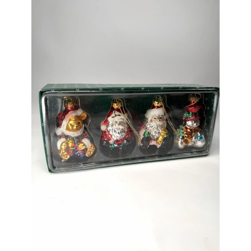 Vintage Christmas Ornaments Set Of 4 Santa Snowman Teddy Bear Meijer